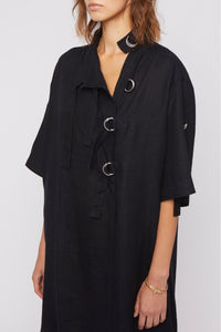 Robe mi-longue Foggy oversize en lin - Black