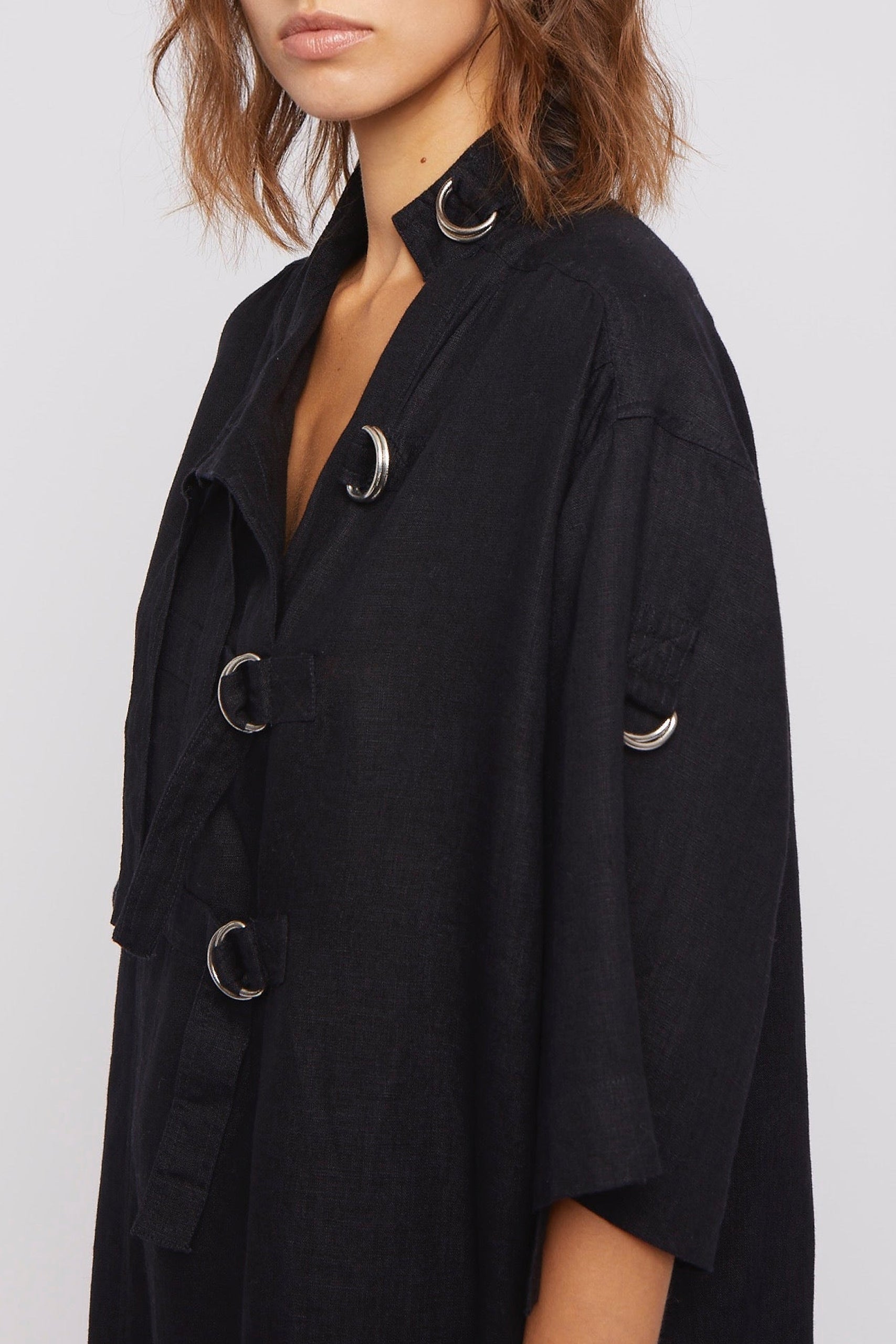 Robe mi-longue Foggy oversize en lin - Black