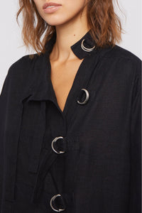 Robe mi-longue Foggy oversize en lin - Black