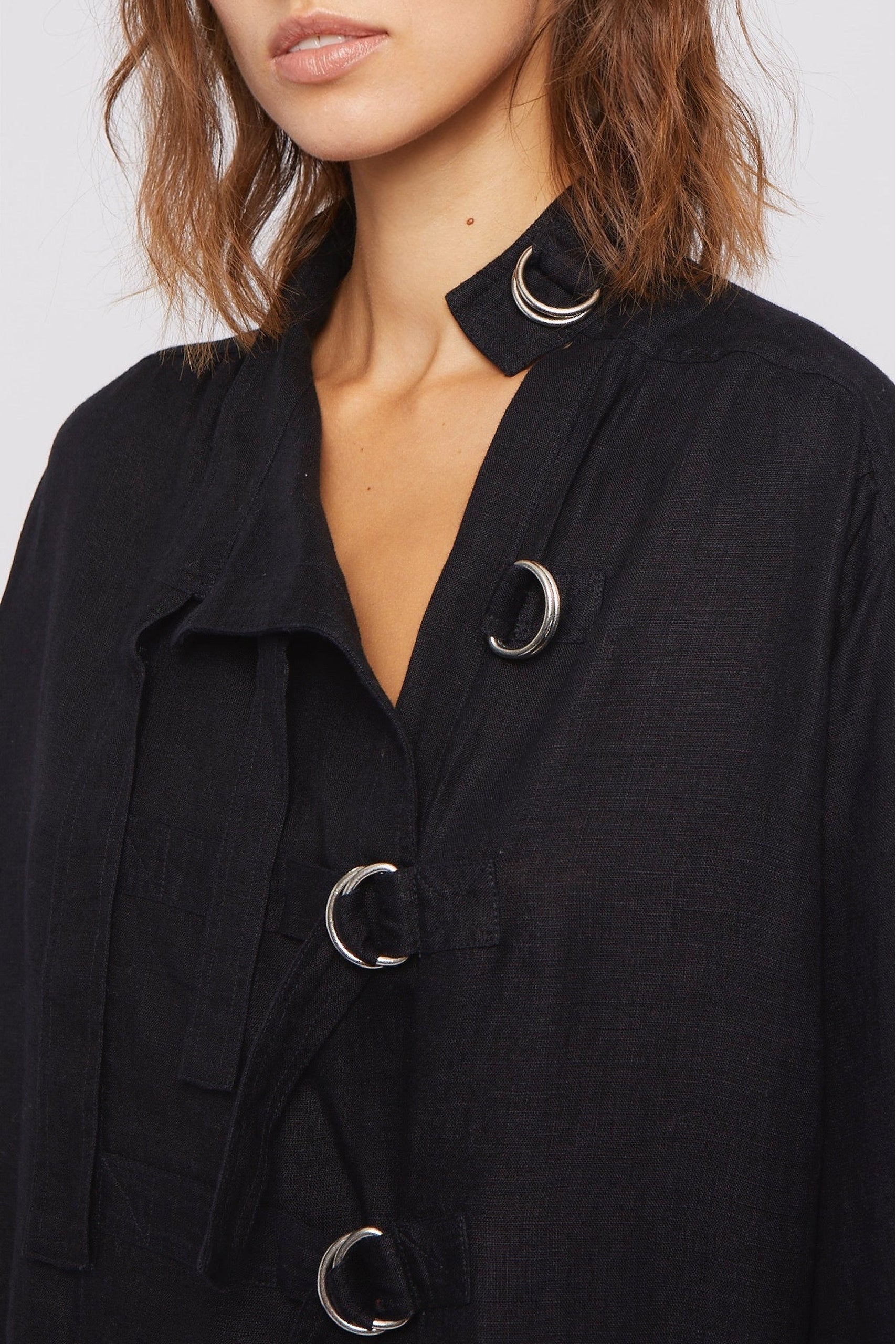 Robe mi-longue Foggy oversize en lin - Black