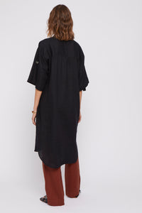 Robe mi-longue Foggy oversize en lin - Black