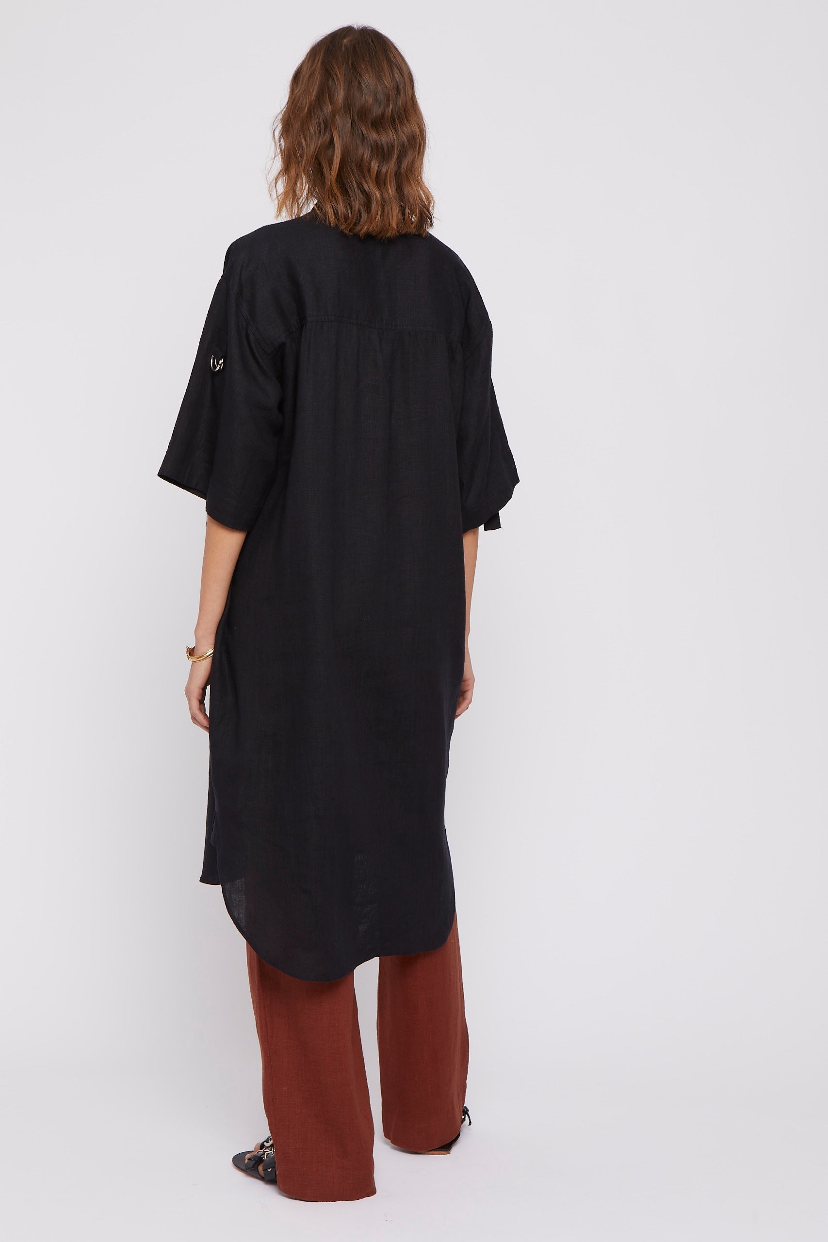 Robe mi-longue Foggy oversize en lin - Black