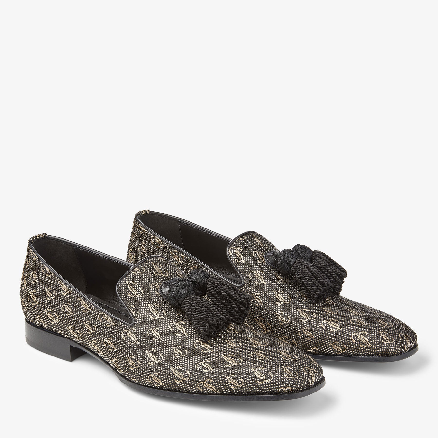 Foxley loafers in monogrammed JC lurex and leather - Black & Gold