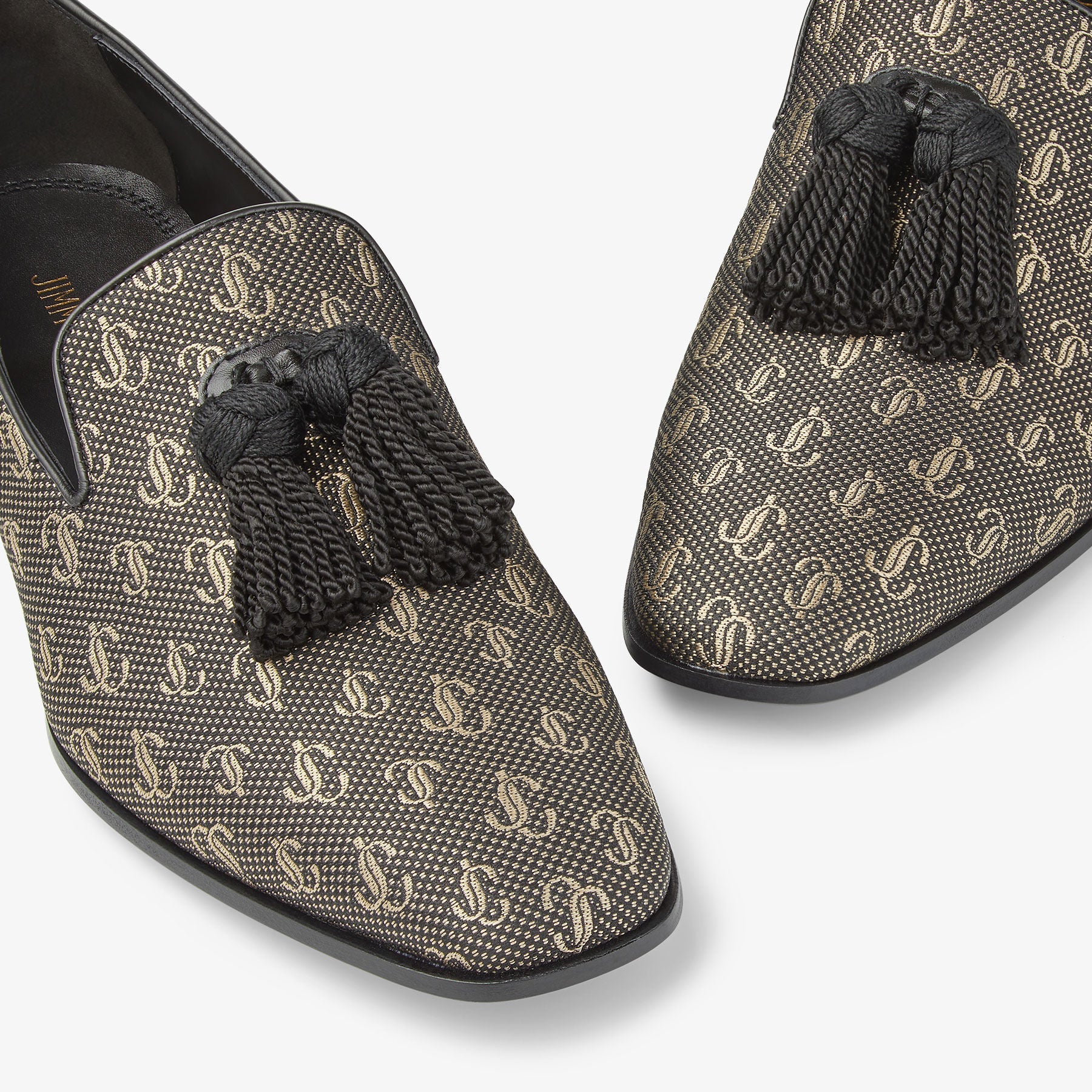 Foxley loafers in monogrammed JC lurex and leather - Black & Gold
