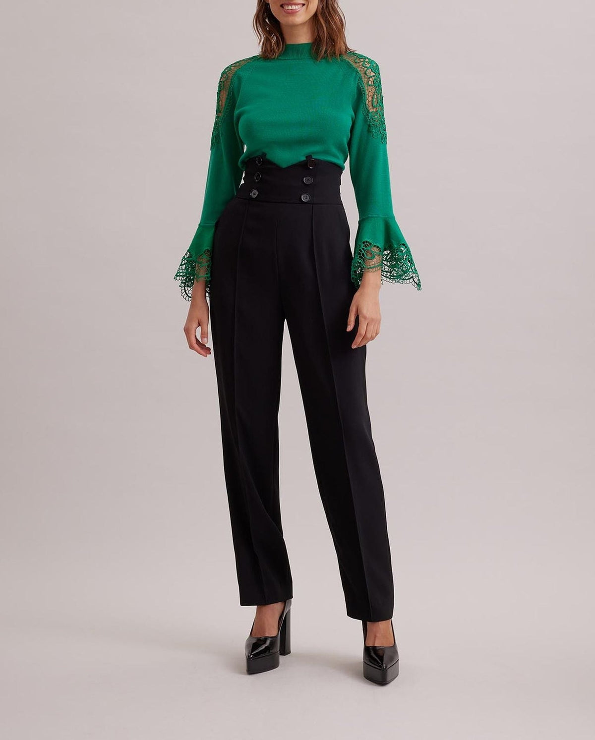 Pull Fozia en dentelle à manches longues - Mint