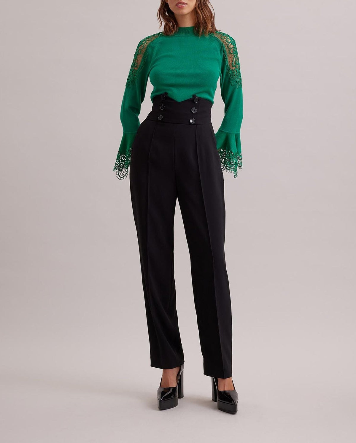 Pull Fozia en dentelle à manches longues - Mint