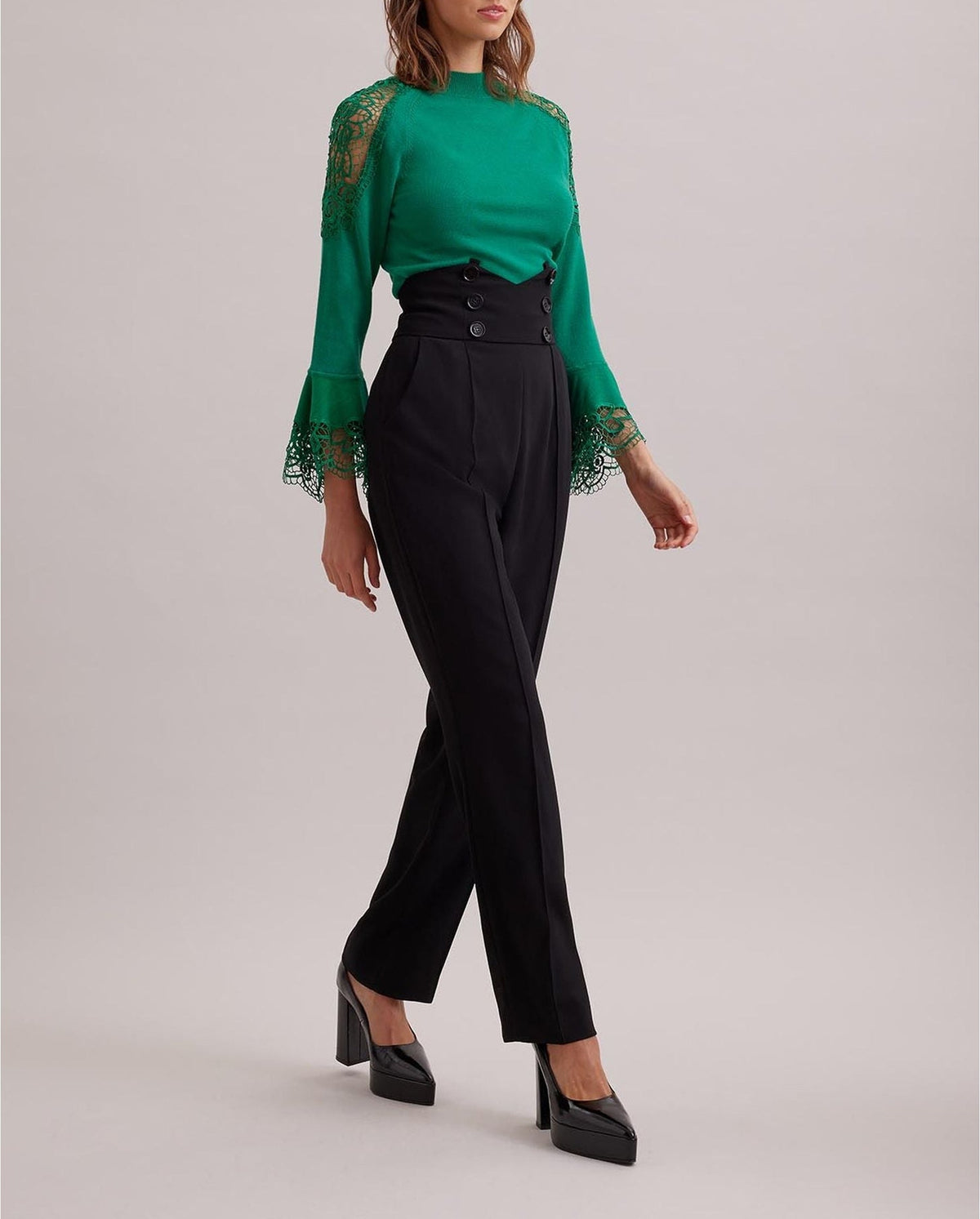 Pull Fozia en dentelle à manches longues - Mint