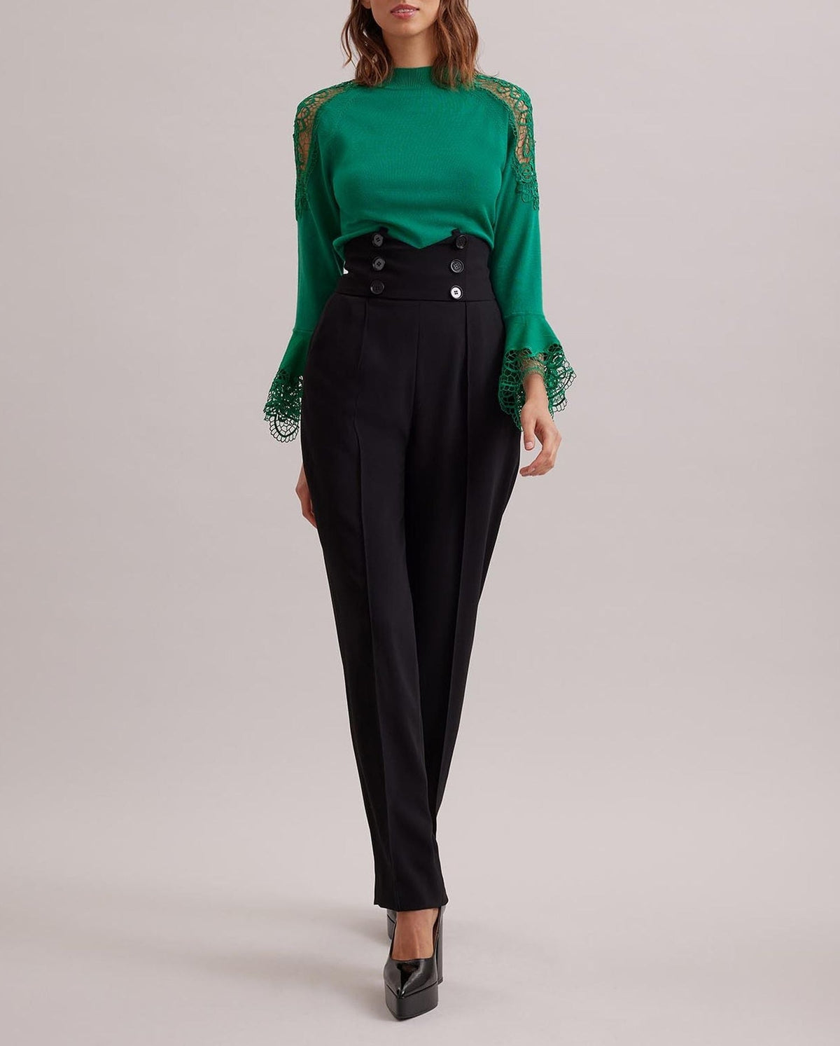 Pull Fozia en dentelle à manches longues - Mint