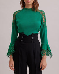 Pull Fozia en dentelle à manches longues - Mint