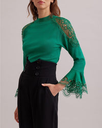 Pull Fozia en dentelle à manches longues - Mint
