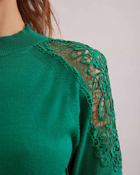 Pull Fozia en dentelle à manches longues - Mint