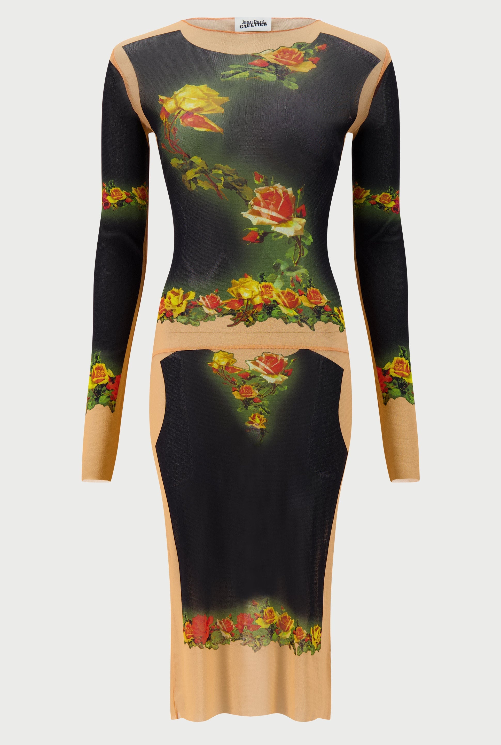 Robe Flower imprimée en tulle - Beige & Black