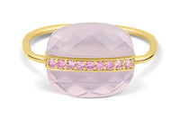 Yellow Gold & Quartz Aurora Ring with Sapphire - Light Pink