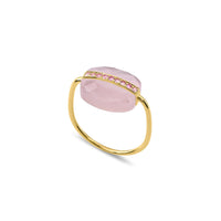 Yellow Gold & Quartz Aurora Ring with Sapphire - Light Pink