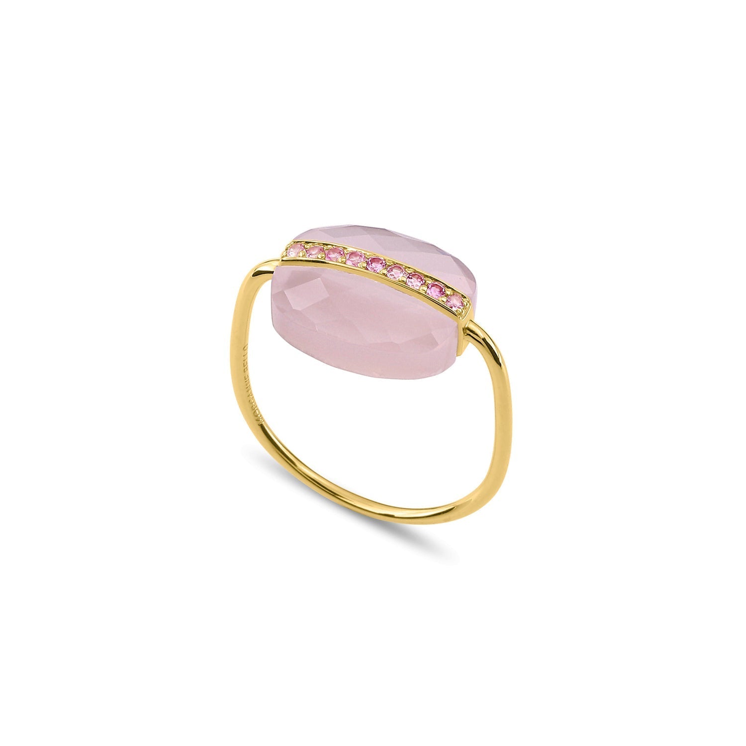 Yellow Gold & Quartz Aurora Ring with Sapphire - Light Pink