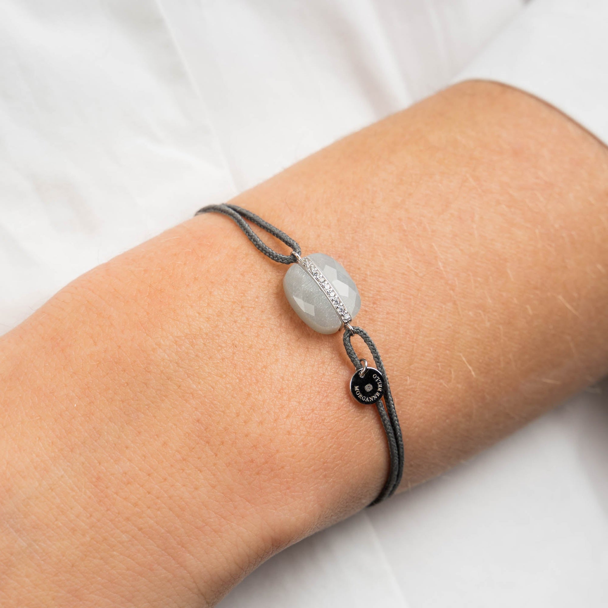 Bracelet Aurore en or blanc & Pierre de lune et Diamant - Gris