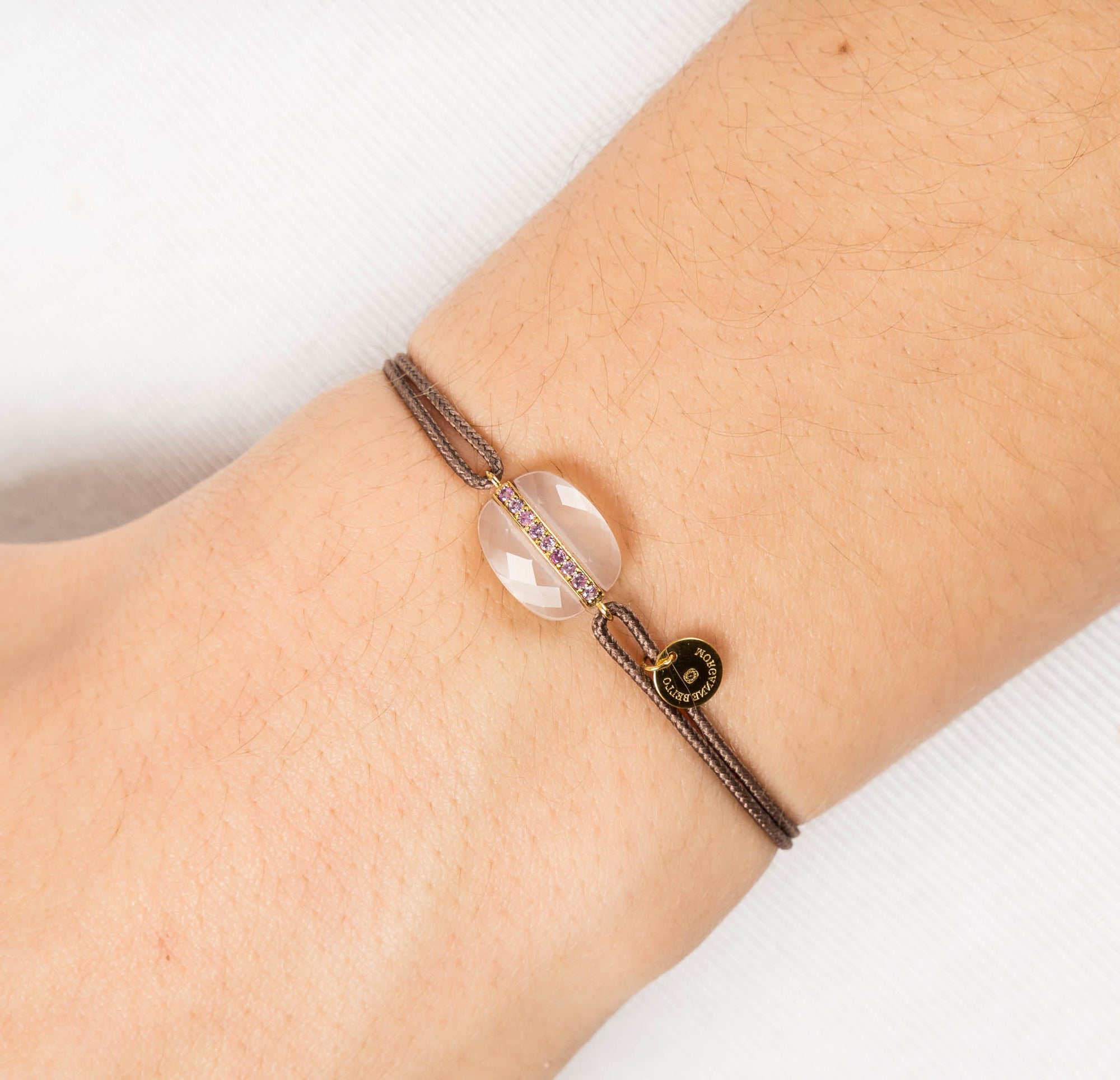 Bracelet Aurore en or jaune & Quartz et Saphir - Rose Clair