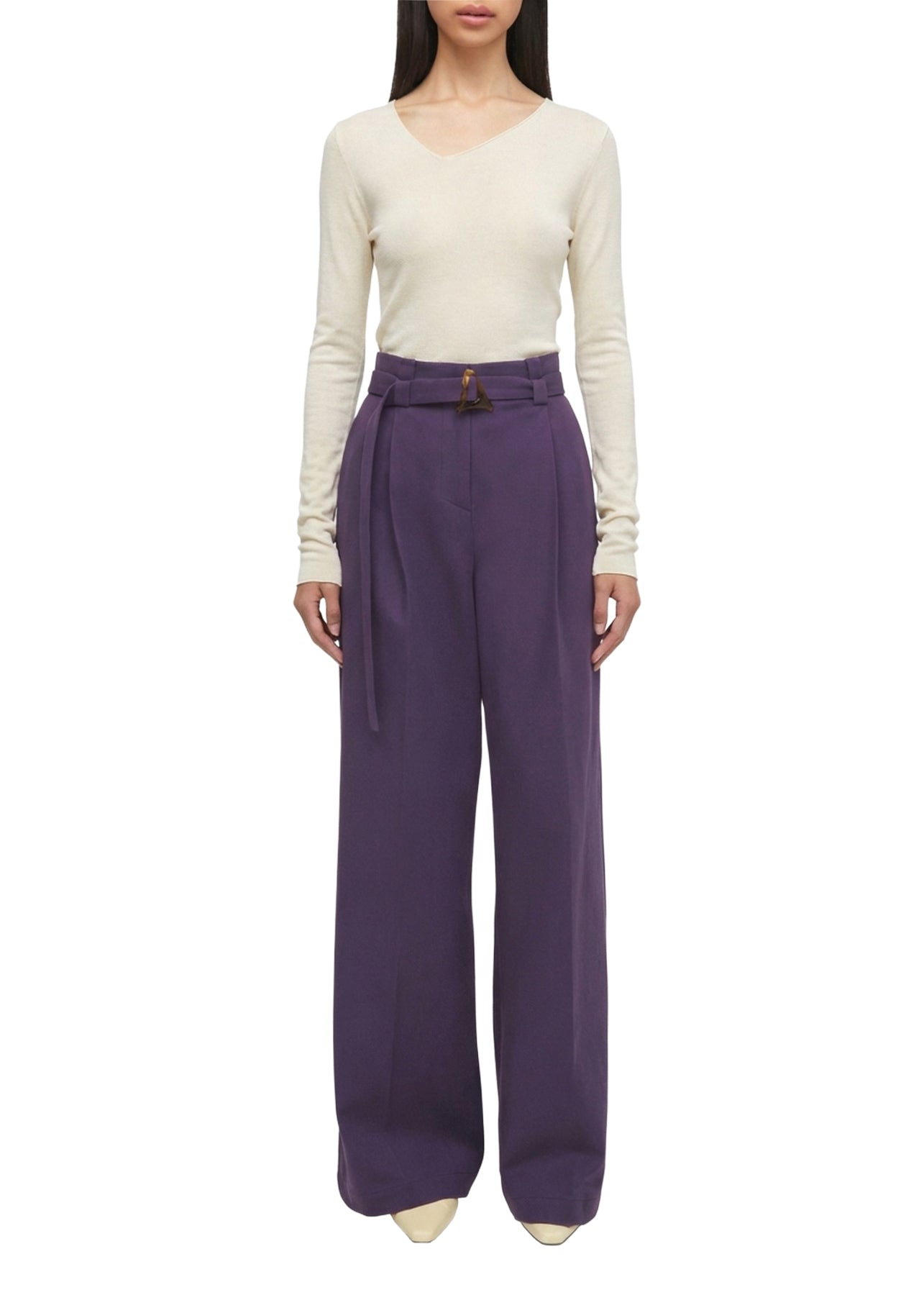 Asymmetrical wool frame jumper - Beige