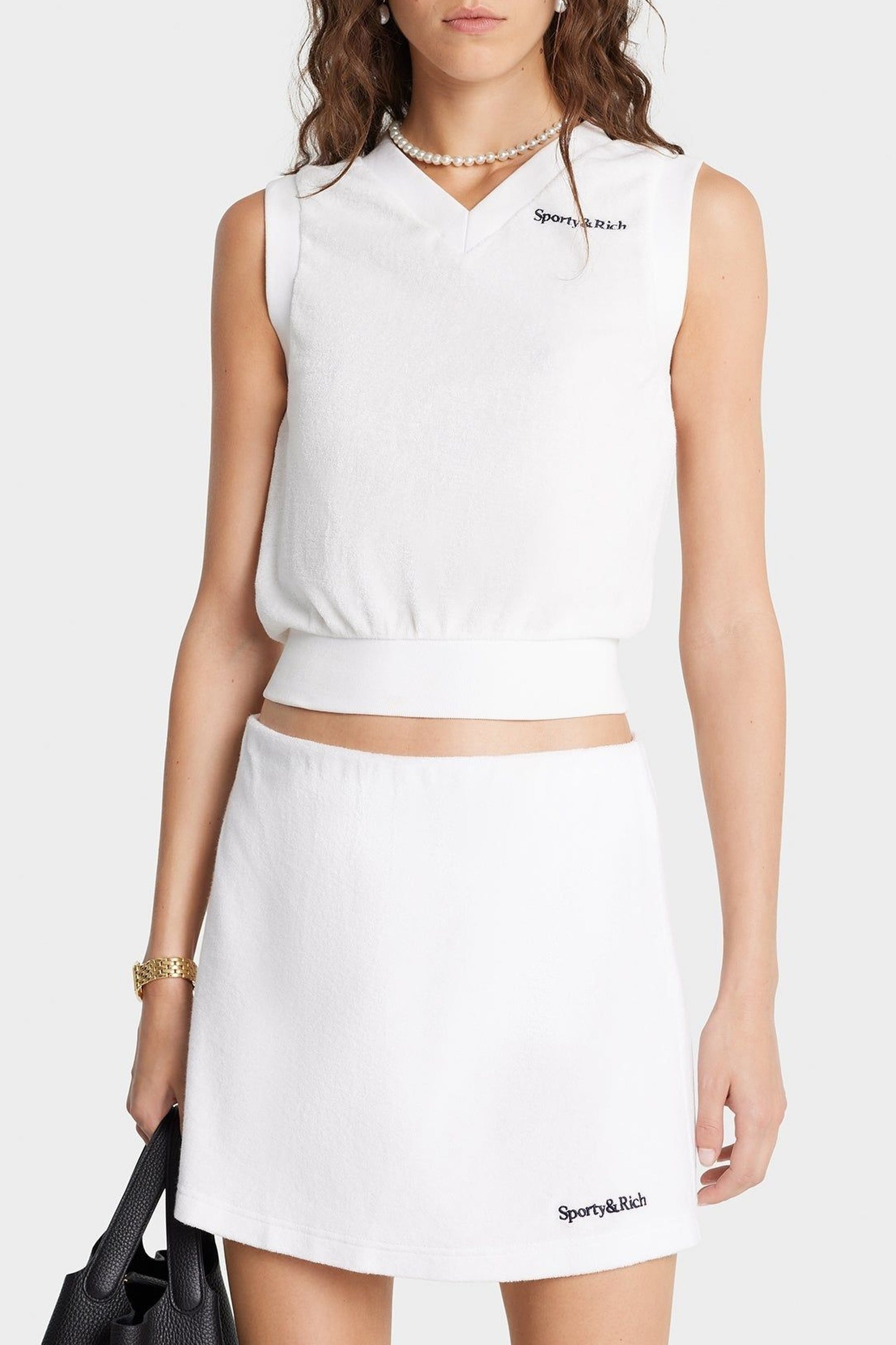Serif Logo Terry Skirt - White & Navy