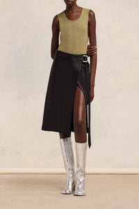 Jupe portefeuille en cuir - Black