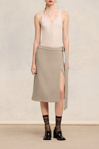 Jupe midi fendue en laine - Light Taupe & Beige