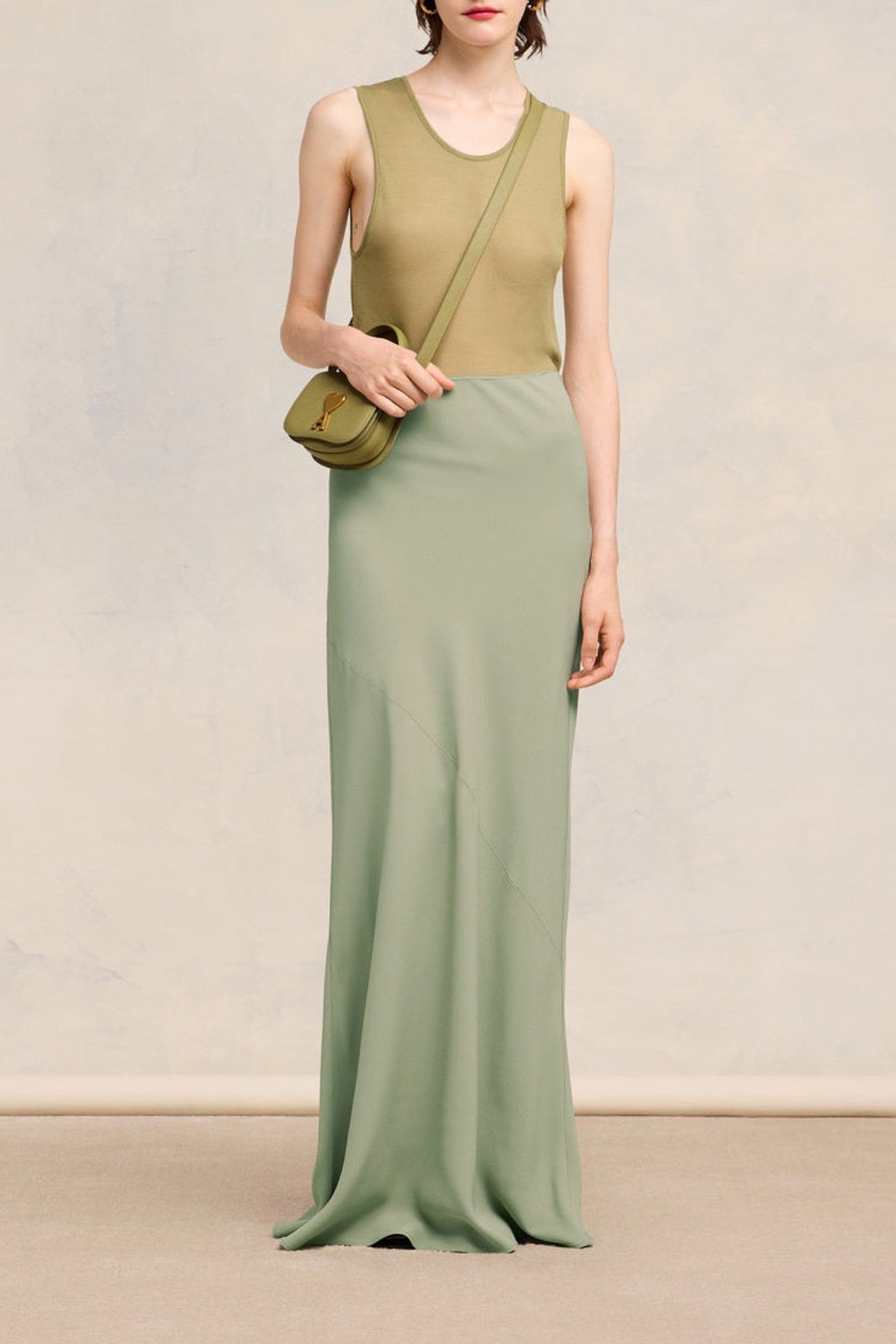 Jupe longue avec découpe en biais - Sage