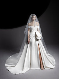 Draped silk blend overskirt with bow - Whisper White