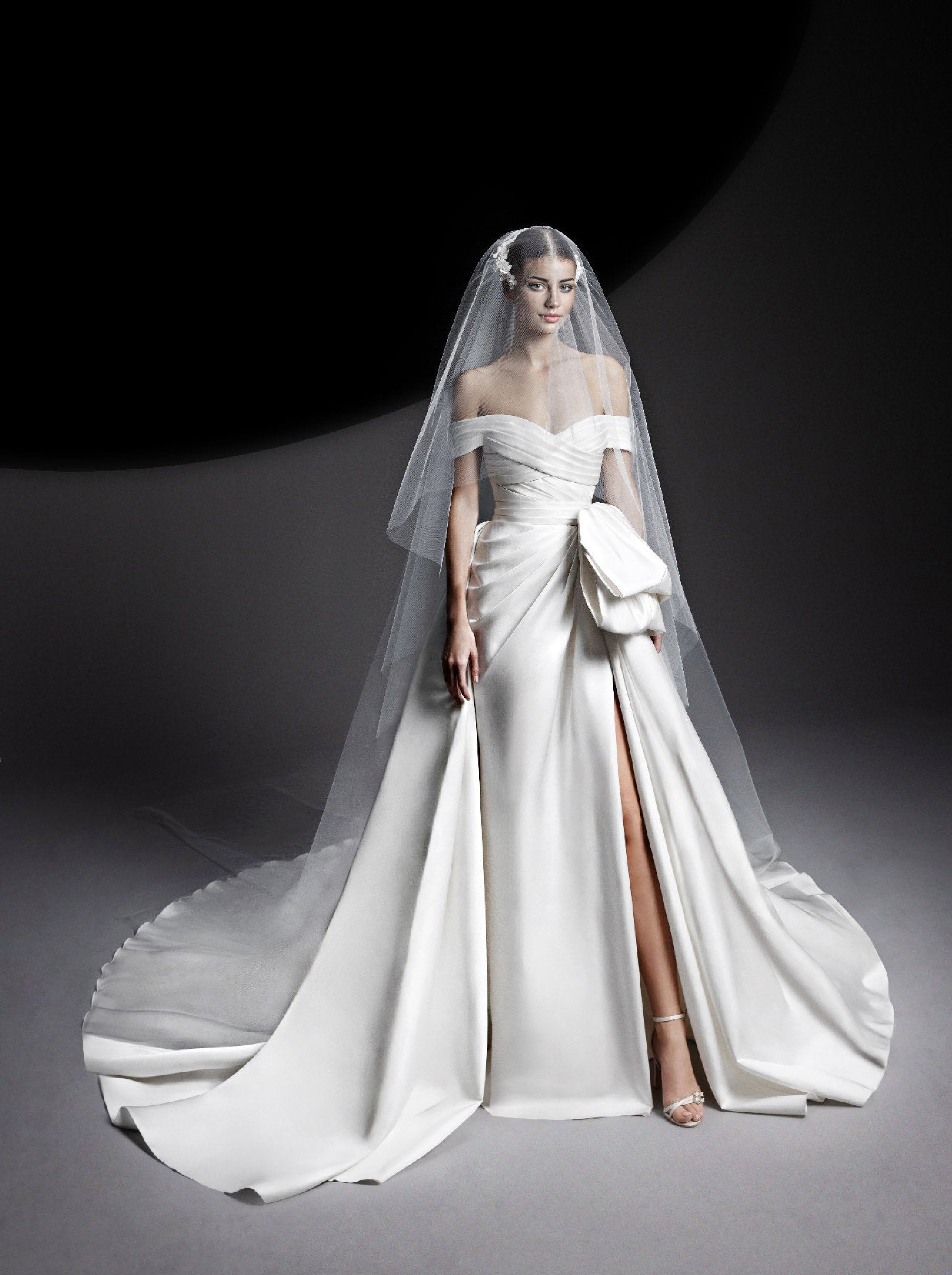 Draped silk blend overskirt with bow - Whisper White