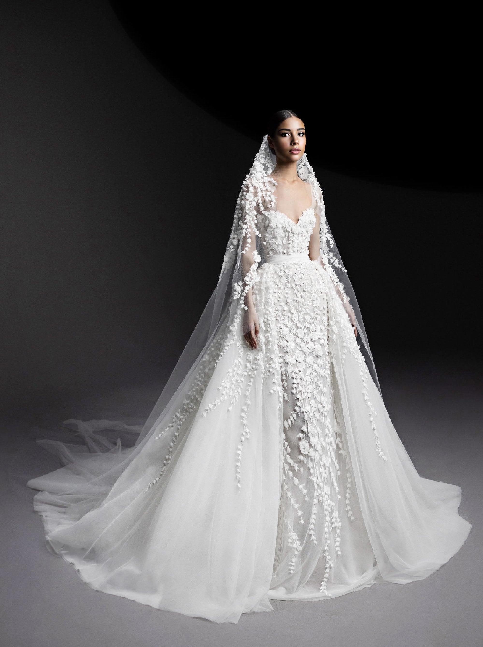 Surjupe à broderie florale en tulle - Whisper White
