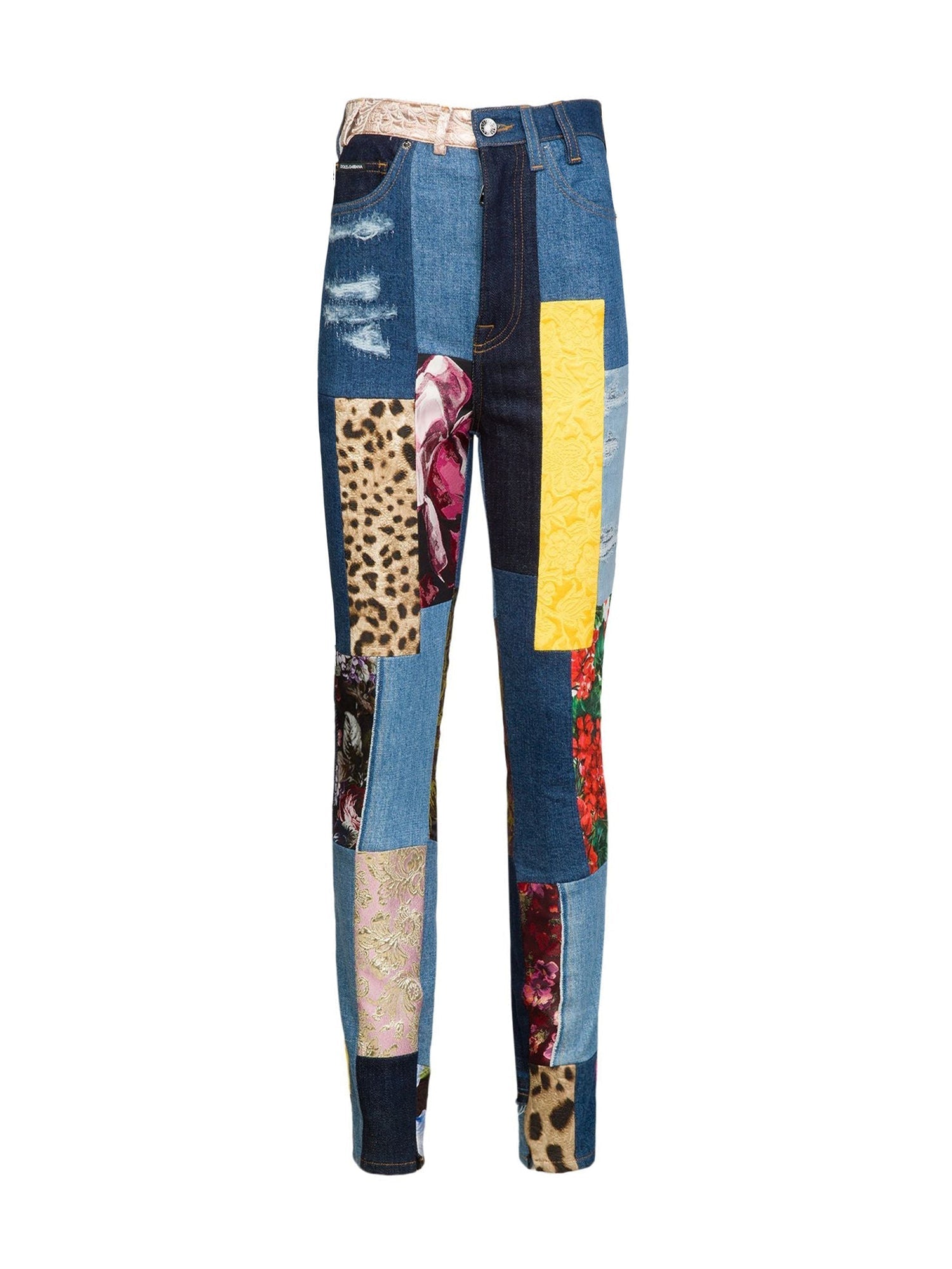 High-waisted patchwork jeans - Multicolour