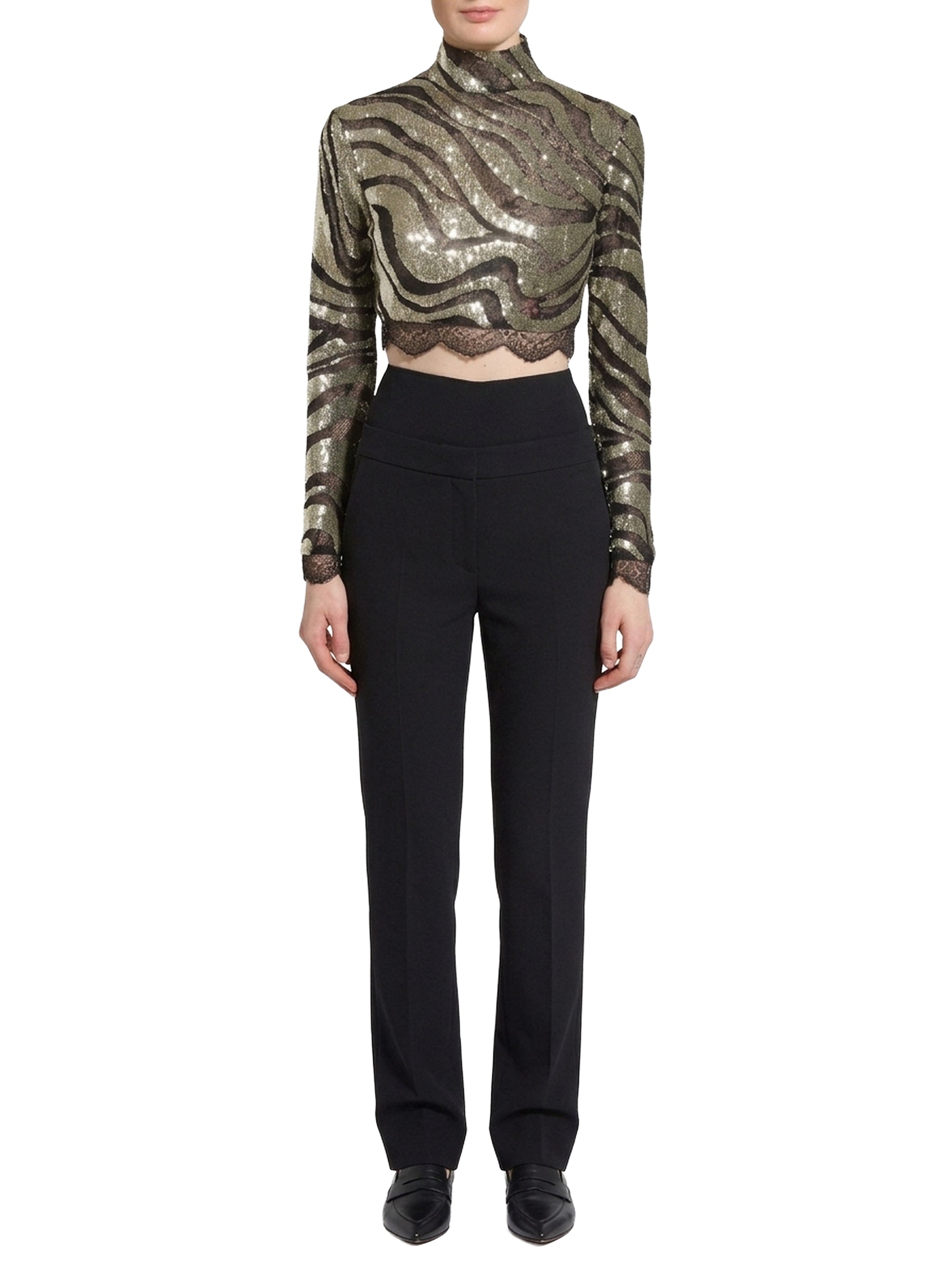 Top court à sequins en dentelle - Platinum & Black
