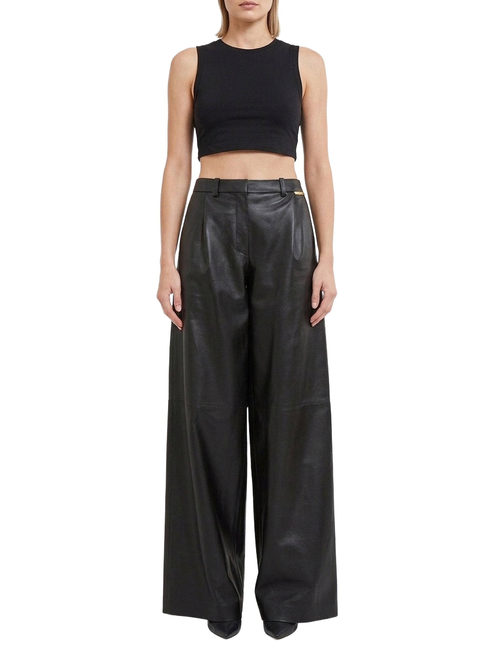 Pantalon large plissé en cuir - Raven