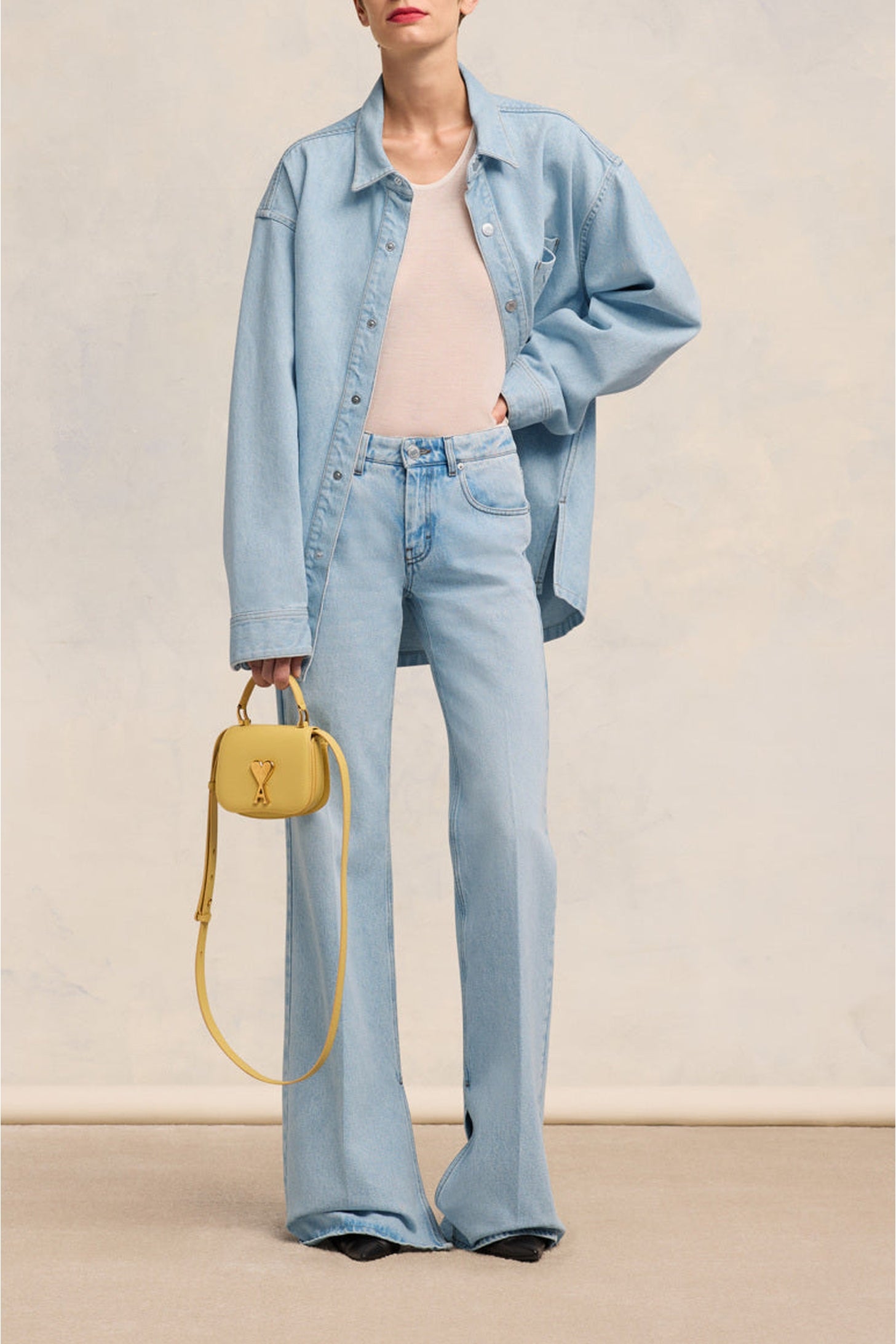 Pantalon Flare à fentes en denim - Bleached Blue