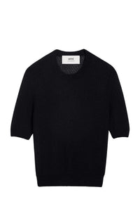 T-shirt col rond crop bouclé - Black