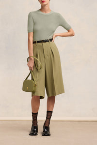 T-shirt col rond crop bouclé - Sage