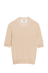 T-shirt col rond crop bouclé - Cream