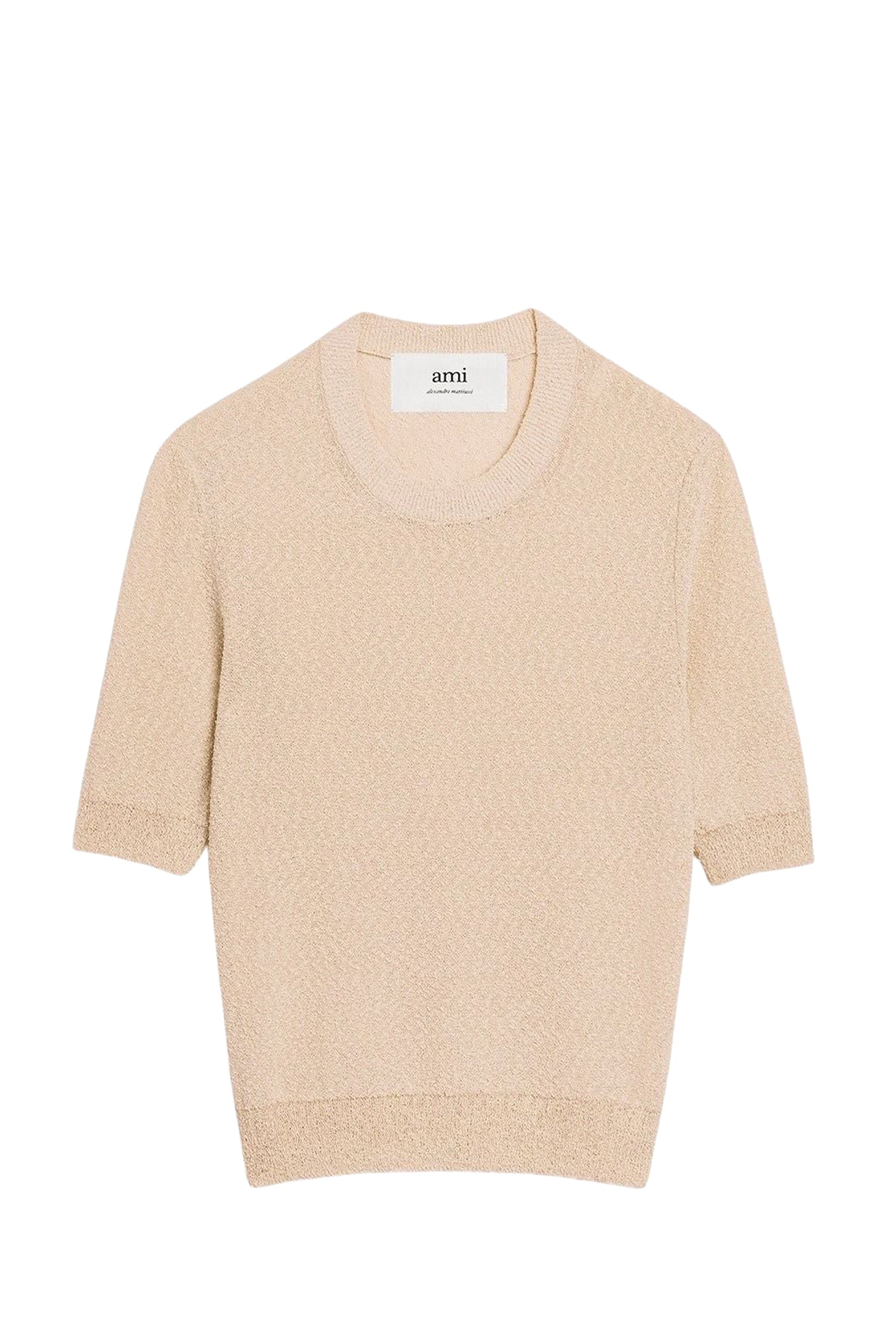 T-shirt col rond crop bouclé - Cream