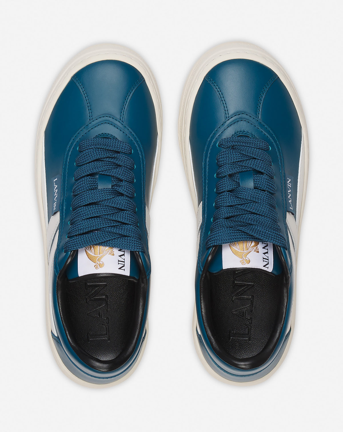 Baskets Cash en cuir - Petrole & Ecru