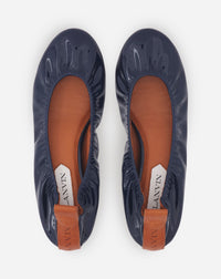 Ballerines à bout rond en cuir - Bleu Marine