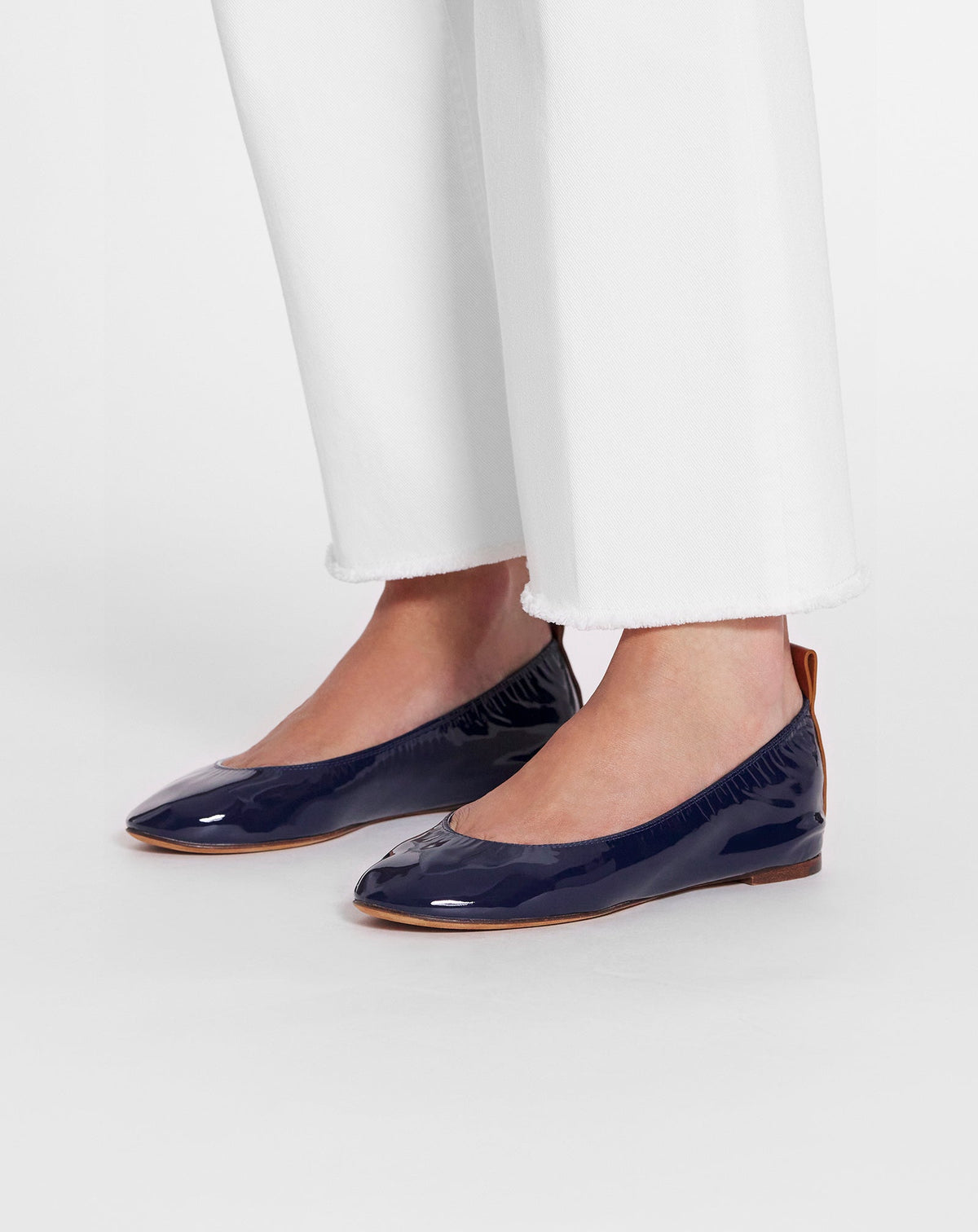 Ballerines à bout rond en cuir - Bleu Marine