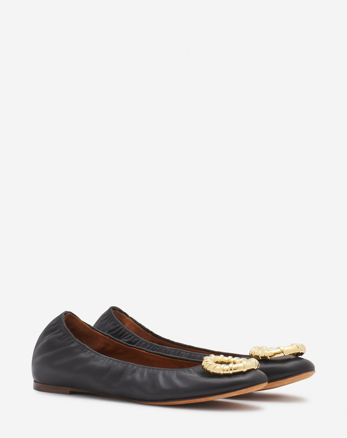Ballerines bijoux en cuir - Noir
