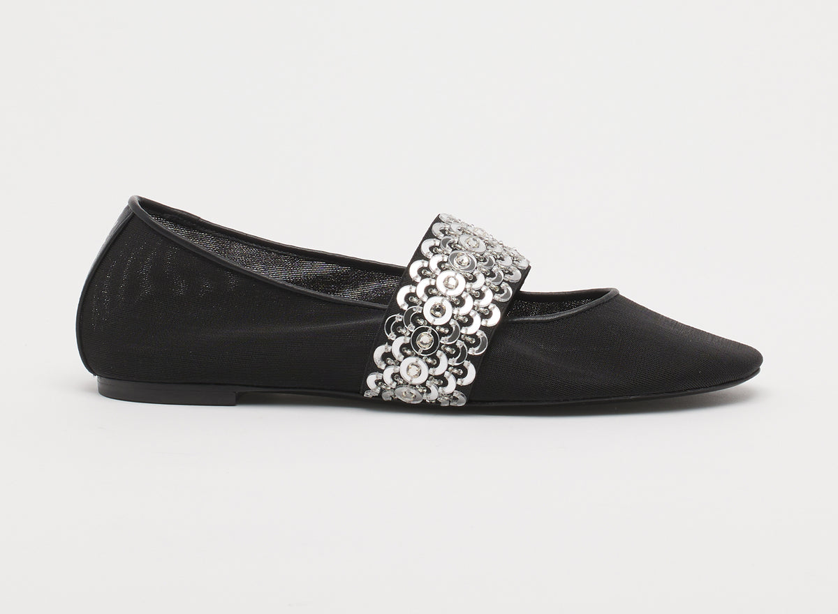 Ballerina avec broderie - Noir & argent