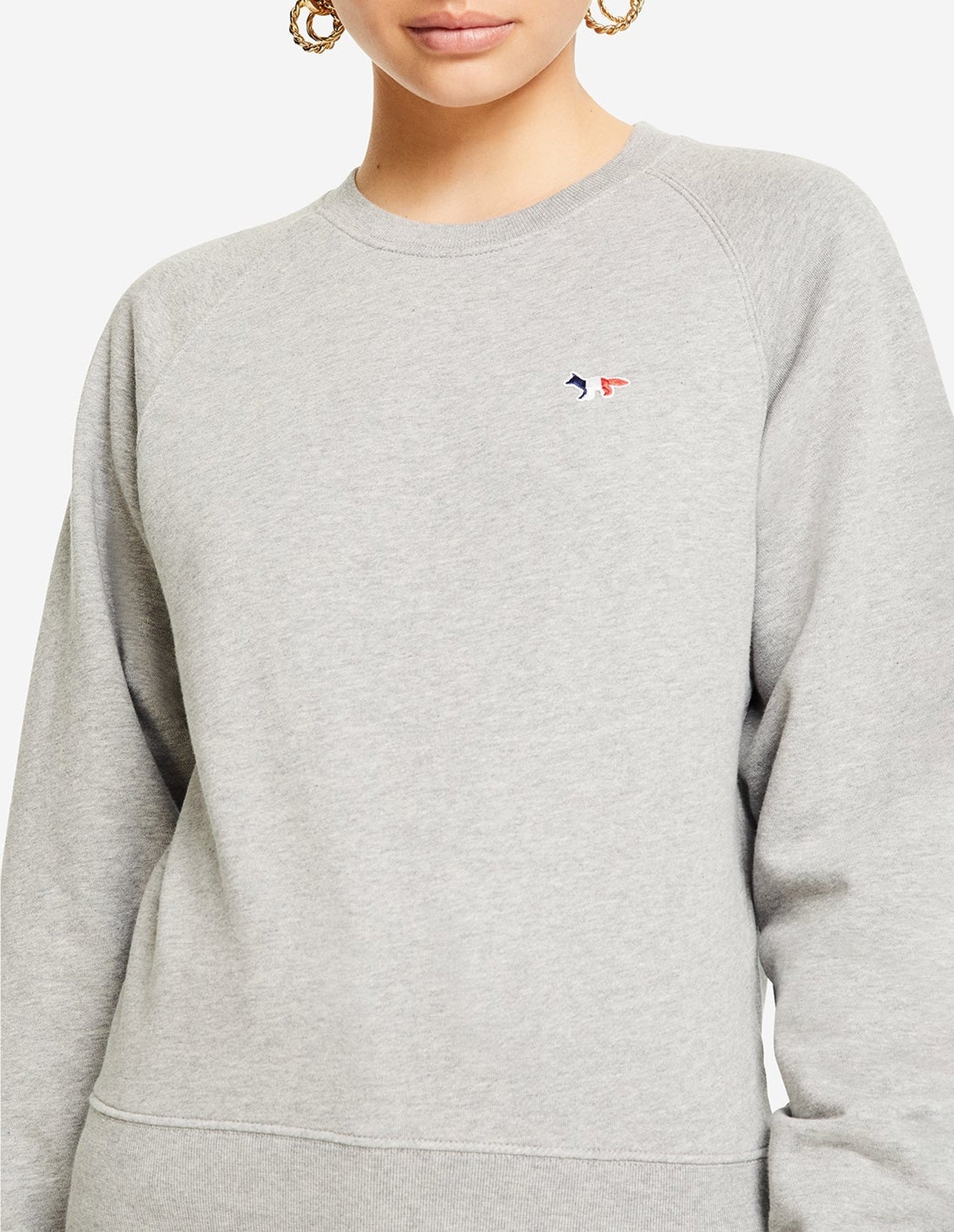Fitted Fox sweatshirt with badge - Grey Melange