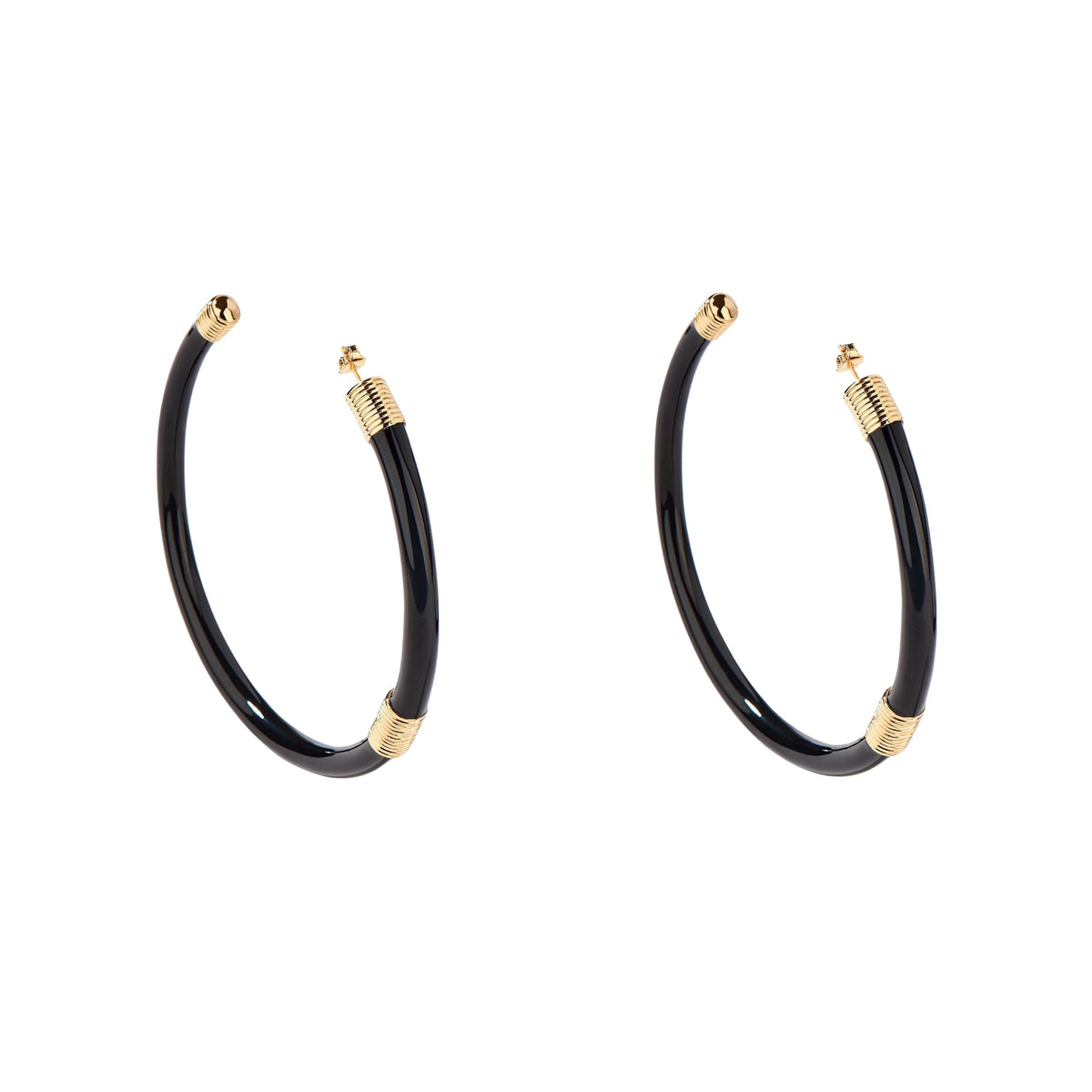 Boucles d'oreilles Katt Boucles D'Oreilles Creoles Paire Resine Noir  - Doré