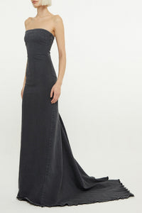 Robe longue bustier avec traîne - Black Wash Denim
