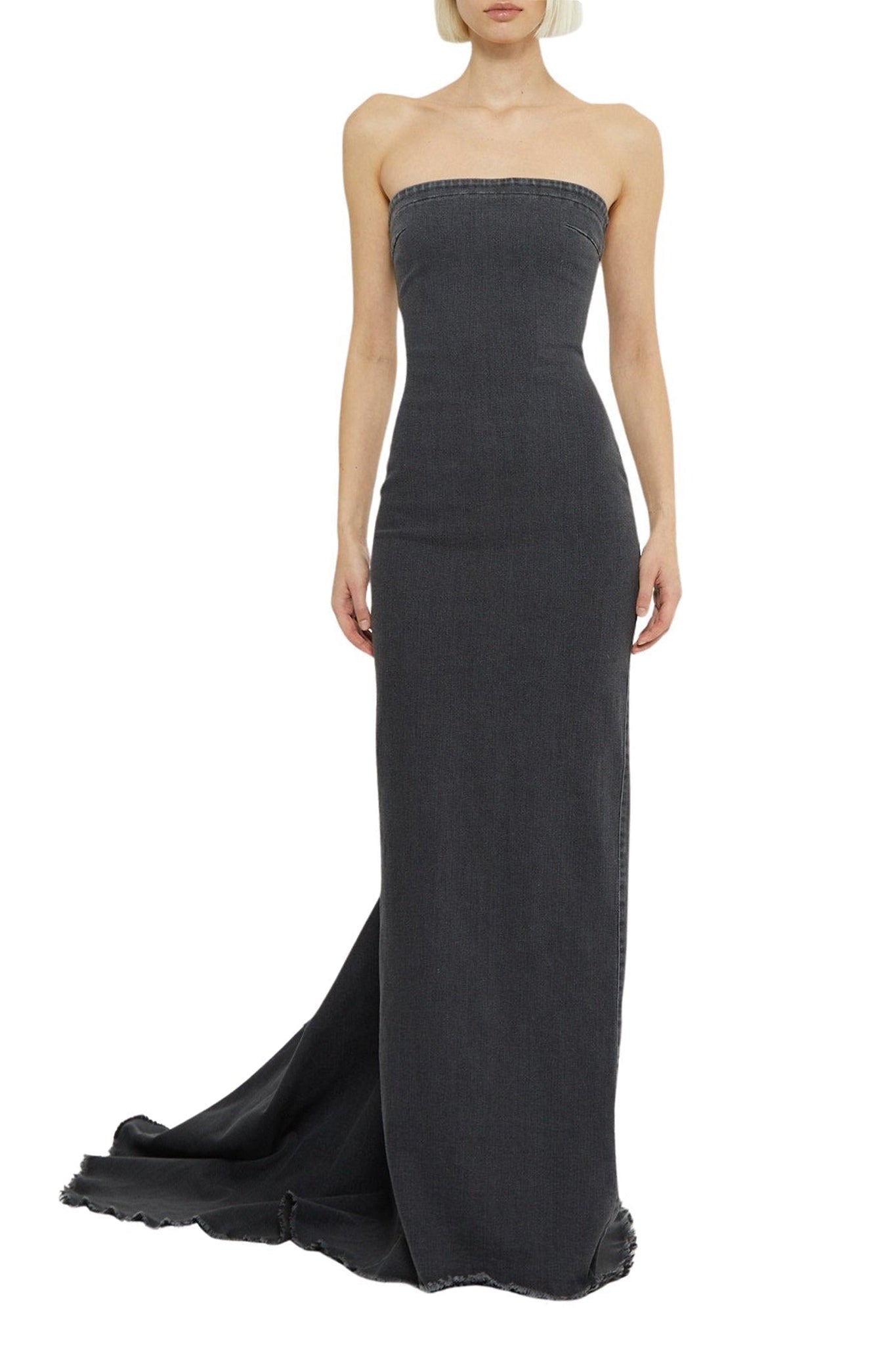 Robe longue bustier avec traîne - Black Wash Denim
