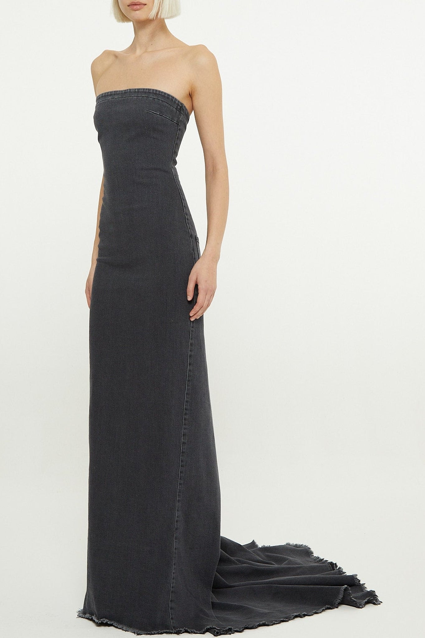 Robe longue bustier avec traîne - Black Wash Denim