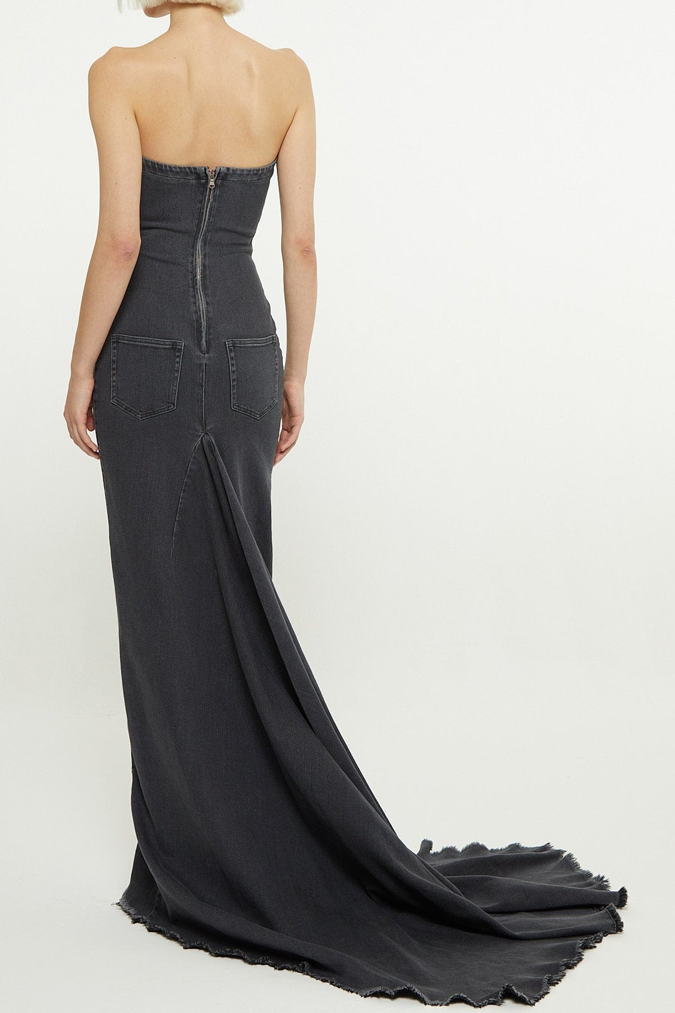 Robe longue bustier avec traîne - Black Wash Denim