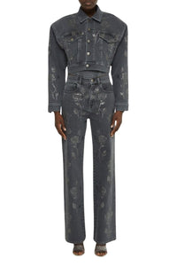 Veste à décoration florale en cristaux - Black Wash Denim
