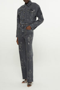 Veste à décoration florale en cristaux - Black Wash Denim